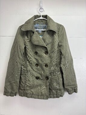 ESPRIT Olive Green Double Breasted Cotton Linen Utility Jacket Pea Coat size US8